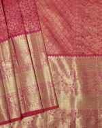 Pink Color All Over Floral Big Golden Border Pure Silk Saree With Running Blouse - Image 5
