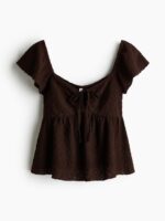 Dark Chocolate Brown Lace Peplum Top - Image 2