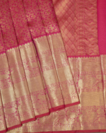 Pink Color All Over Floral Big Golden Border Pure Silk Saree With Running Blouse - Image 4