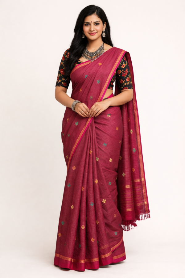 Different Pink Color Small Checked South Cotton Saree With Running Blouse