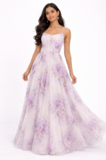 Lavender & Ivory Floral Georgette Gown - Image 2