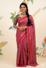 Different Pink Color Small Checked South Cotton Saree With Running Blouse