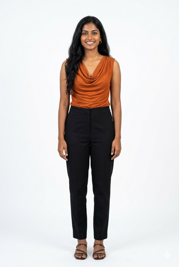 Burnt Orange Cowl Neck Sleeveless Top