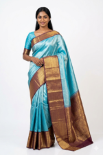 Sky Blue Color Zari Border Pure Hand Loom Silk Saree With Running Blouse