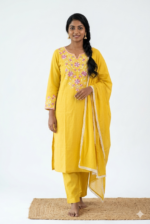 Yellow Color Cotton Top (T.L.45') and Parallel Pant (P.H.35') with Soft Cotton Dupatta