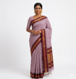 Dusty Mauve Pure Cotton Saree with Traditional Temple Arrow Border & Gold Zari — Korvai Butta Motifs | Summer Special