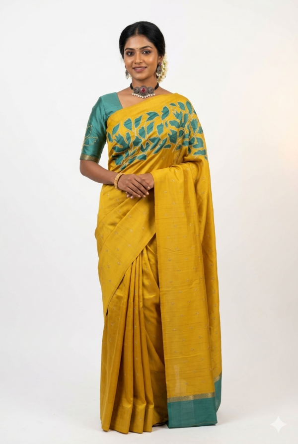 Pale Yellow Color Half Tussar Differnt Pallu Design Saree With Contrast Matching Blouse