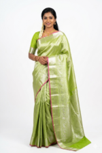 Green Color Pure Handloom Silk Saree With Contrast Matching Pink Blouse