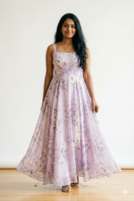 Lavender & Ivory Floral Georgette Gown