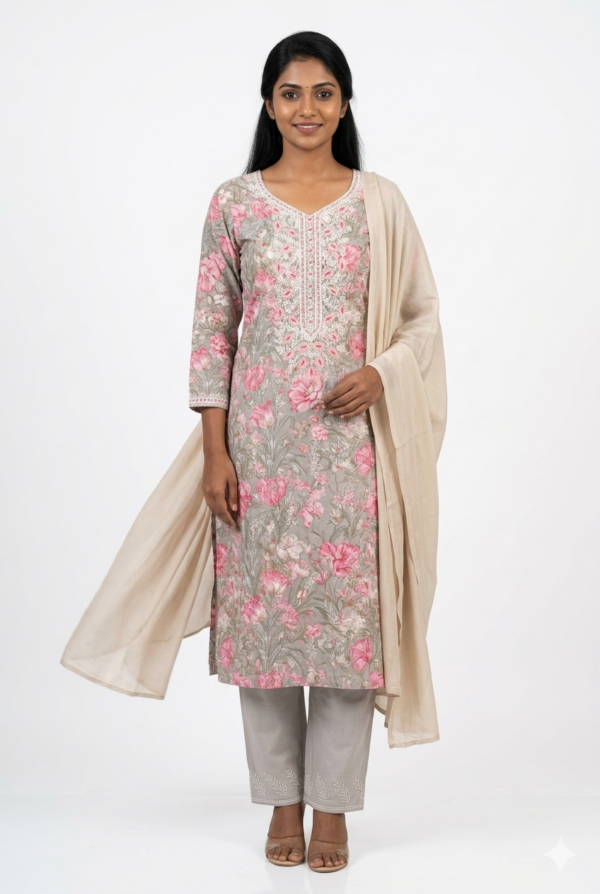 Pista Green Cotton Unstitched Suit with Elegant Embroidery