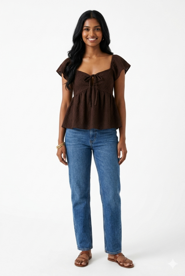 Dark Chocolate Brown Lace Peplum Top