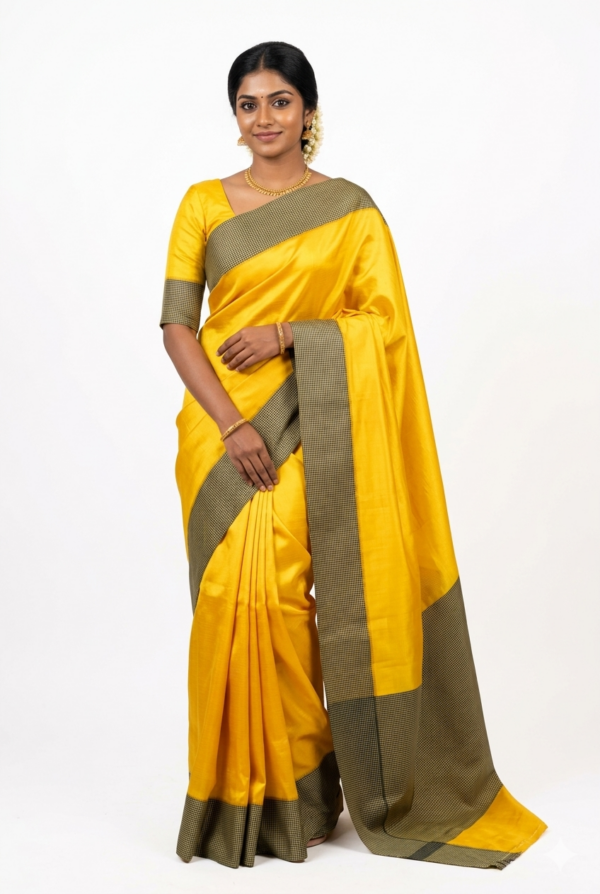 Yellow Color Border Differnt Pure Handloom Silk Saree With Blouse
