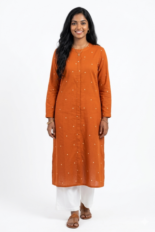 Rust Orange Polka Dot Tunic / Kurti