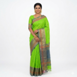 Parrot Green Pure Cotton Saree with Multi-Tone Gold Zari Border — Traditional Dark Butta Motifs | Summer Special