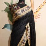 Black Color Half Tussar Differnt Pallu Saree With Contrast Matching Blouse - Image 2