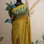 Pale Yellow Color Half Tussar Differnt Pallu Design Saree With Contrast Matching Blouse - Image 5
