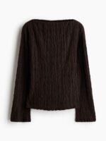 Dark Brown Crinkle Texture Boat Neck Top - Image 3