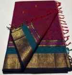 Deep Crimson Red & Black Pure Cotton Saree with Heavy Gold Zari Border — Traditional Paisley Butta Motifs | Summer Special - Image 2