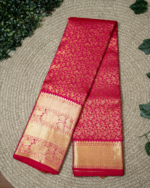 Pink Color All Over Floral Big Golden Border Pure Silk Saree With Running Blouse - Image 3