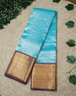 Sky Blue Color Zari Border Pure Hand Loom Silk Saree With Running Blouse - Image 2