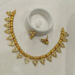 Antique Gold Pure White CZ Diamond Leaf Cluster Necklace Set with Matching Stud Earrings — Classic South Indian Imitation Jewellery - Image 2
