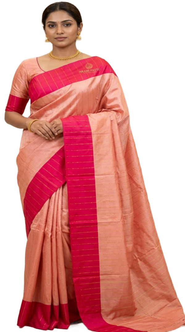Arani Soft Silk Saree — Peach & Hot Pink Dual Colour