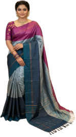 Arani Vairaosi Soft Silk Saree — Powder Blue, Teal & Mauve Triple Colour