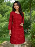 Elegant Red V-Neck Kurta