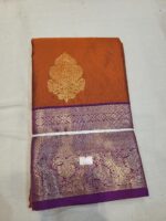 Rust Orange Kanjivaram Silk Saree with Royal Purple Heavy Zari Border & Peacock Pallu | Bridal & Wedding Wear - Image 2