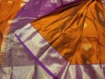 Rust Orange Kanjivaram Silk Saree with Royal Purple Heavy Zari Border & Peacock Pallu | Bridal & Wedding Wear - Image 3