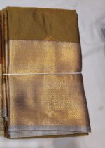 Olive Green Kanjivaram Tissue Silk Saree with Antique Gold & Silver Dual-Tone Zari Pallu | Festive & Bridal Wear - Image 2